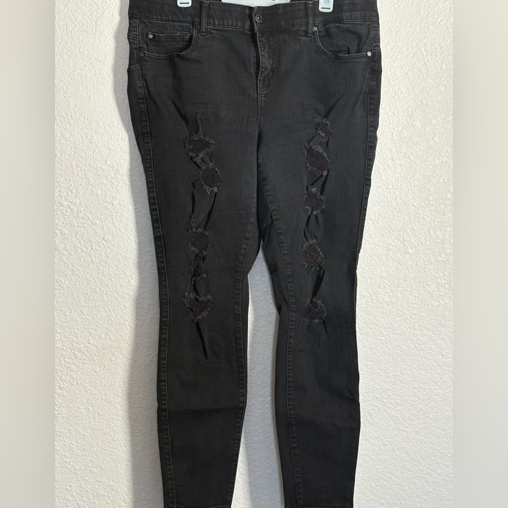 Torrid Womens Black Bomshell Skinny Jeans Denim Distressed